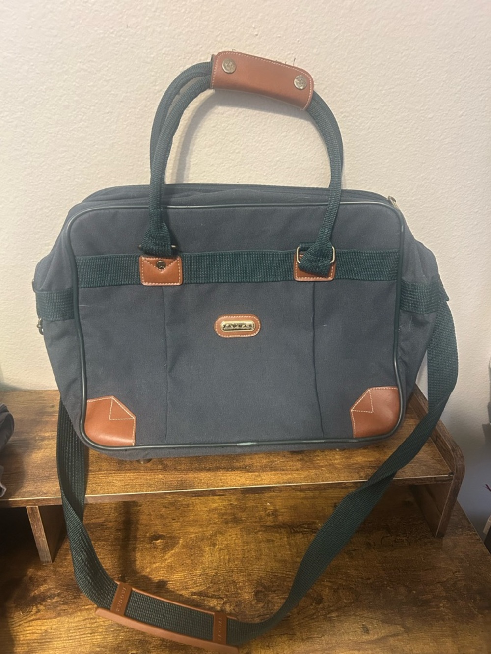 Green Canvas Laptop Bag with Brown Trim - Jaguar